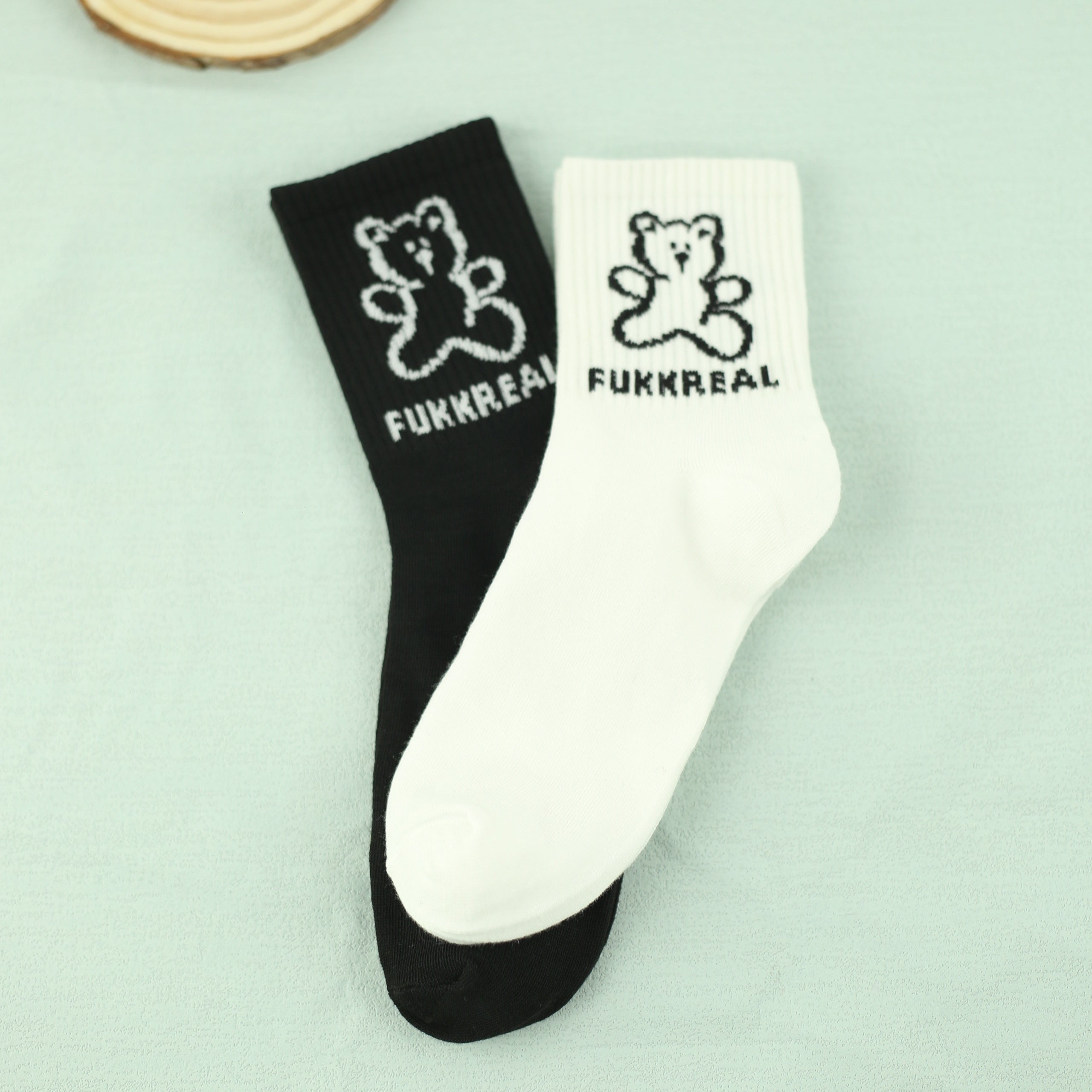 Men's Bear Crew Socks 2 Pairs Breathable Comfy Casual Outdoor Unisex