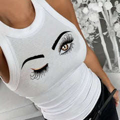 Eyes Print Tank Top Sexy Crew Neck Summer Sleeveless Top