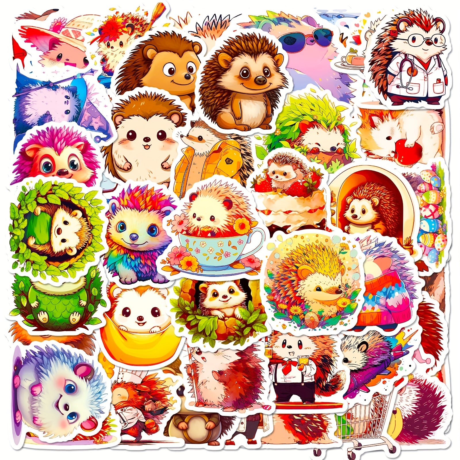 50pcs Hedgehog Stickers Waterproof DIY Friendly for Water Bottles Laptops Phones