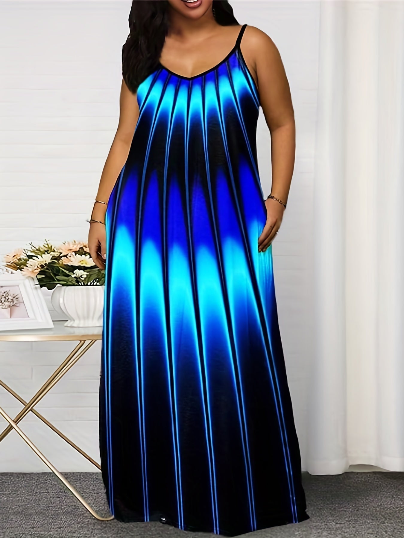 Women's Plus Ombre Print Round Neck Maxi Cami Dress