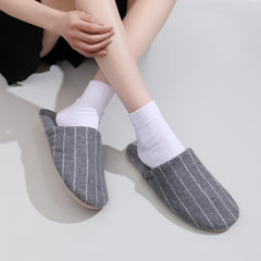 Grey Minimalist Striped Fluffy Slippers