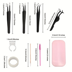 Eyelash Extension Kit with Tweezers Set, Mascara Brush & Swabs