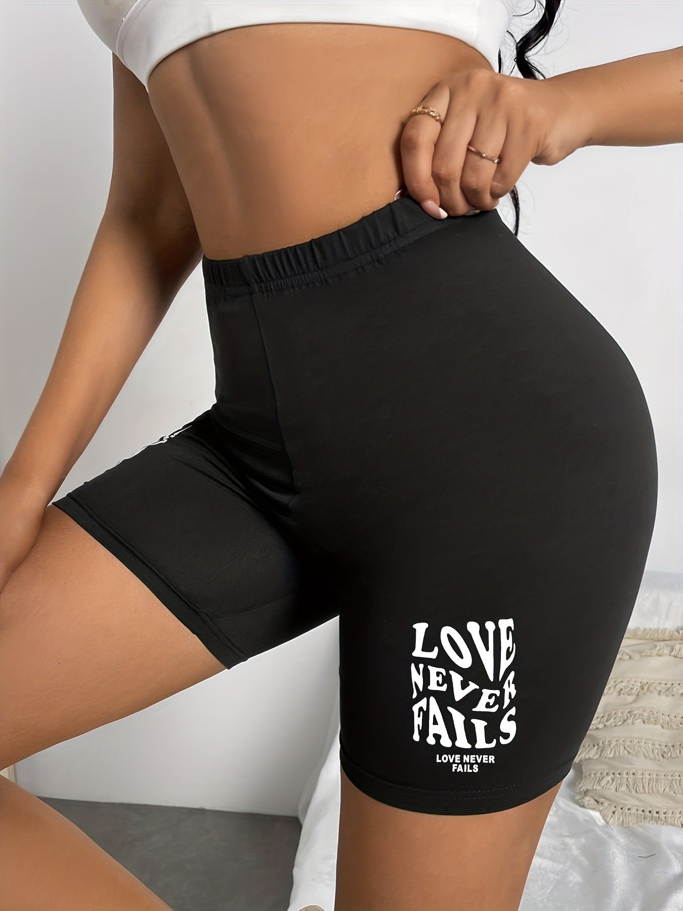 Love Never Fails Letter Print Shorts Women's Clothing