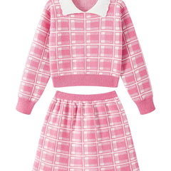 Girls Plaid Knit Sweater & Skirt Set - Autumn/Winter
