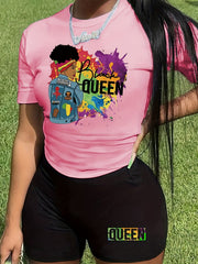 Cartoon Figure & Letter Print 2 Piece Set