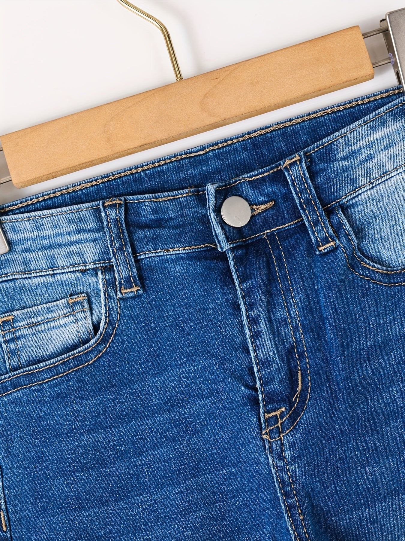 Girls' Stretch Straight Leg Jeans Slightly Frayed Denim Trousers