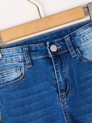 Girls' Stretch Straight Leg Jeans Slightly Frayed Denim Trousers