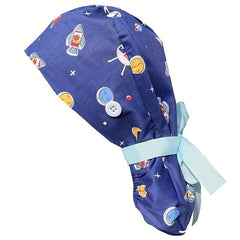 Cartoon Print Ponytail Scrub Cap for Women Dentist Nurse Hat