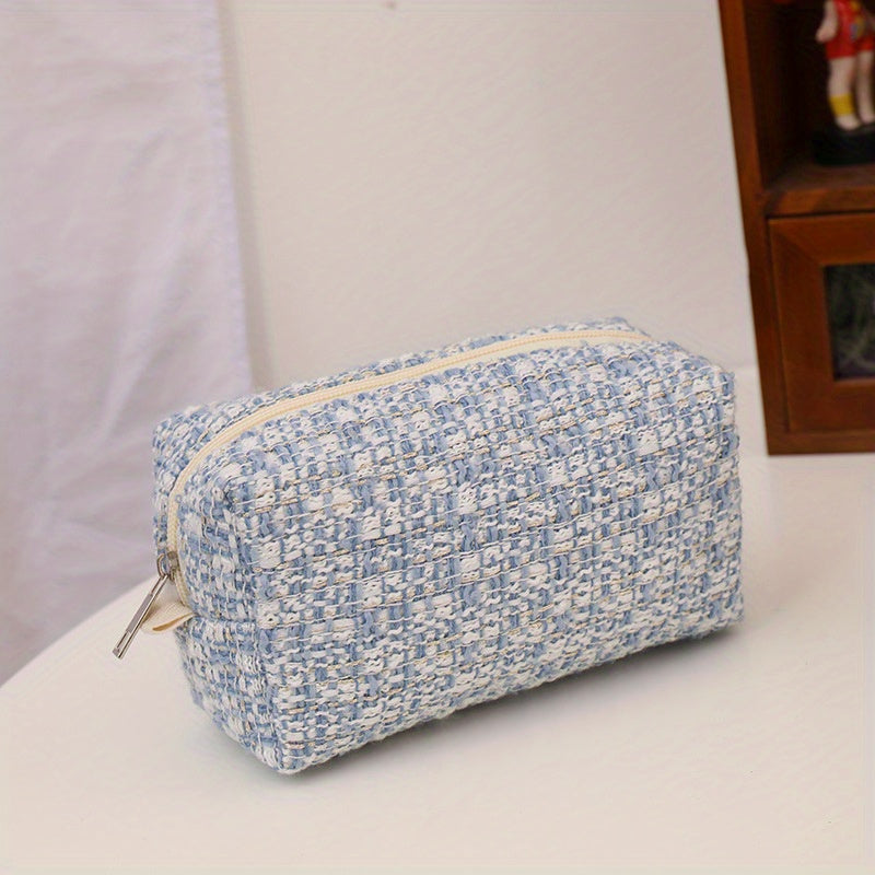 Plaid Pattern Square Makeup Bag Zipper Pouch