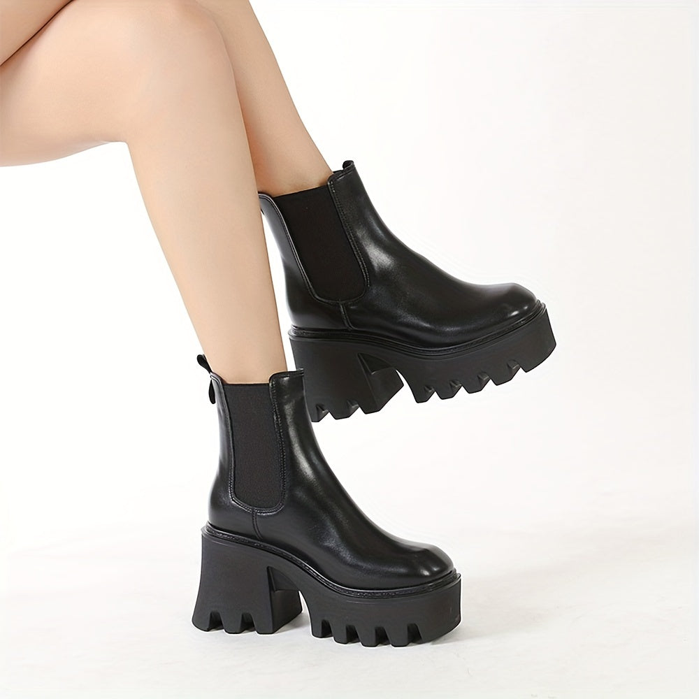 Women's Chelsea Short Boots Square Toe Slip On Retro British Style