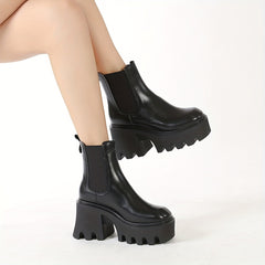 Women's Chelsea Short Boots Square Toe Slip On Retro British Style