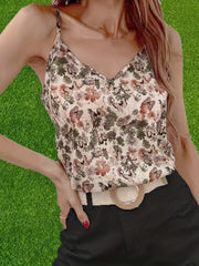 Floral Print V neck Cami Top Sexy Spaghetti Strap Top For Summer