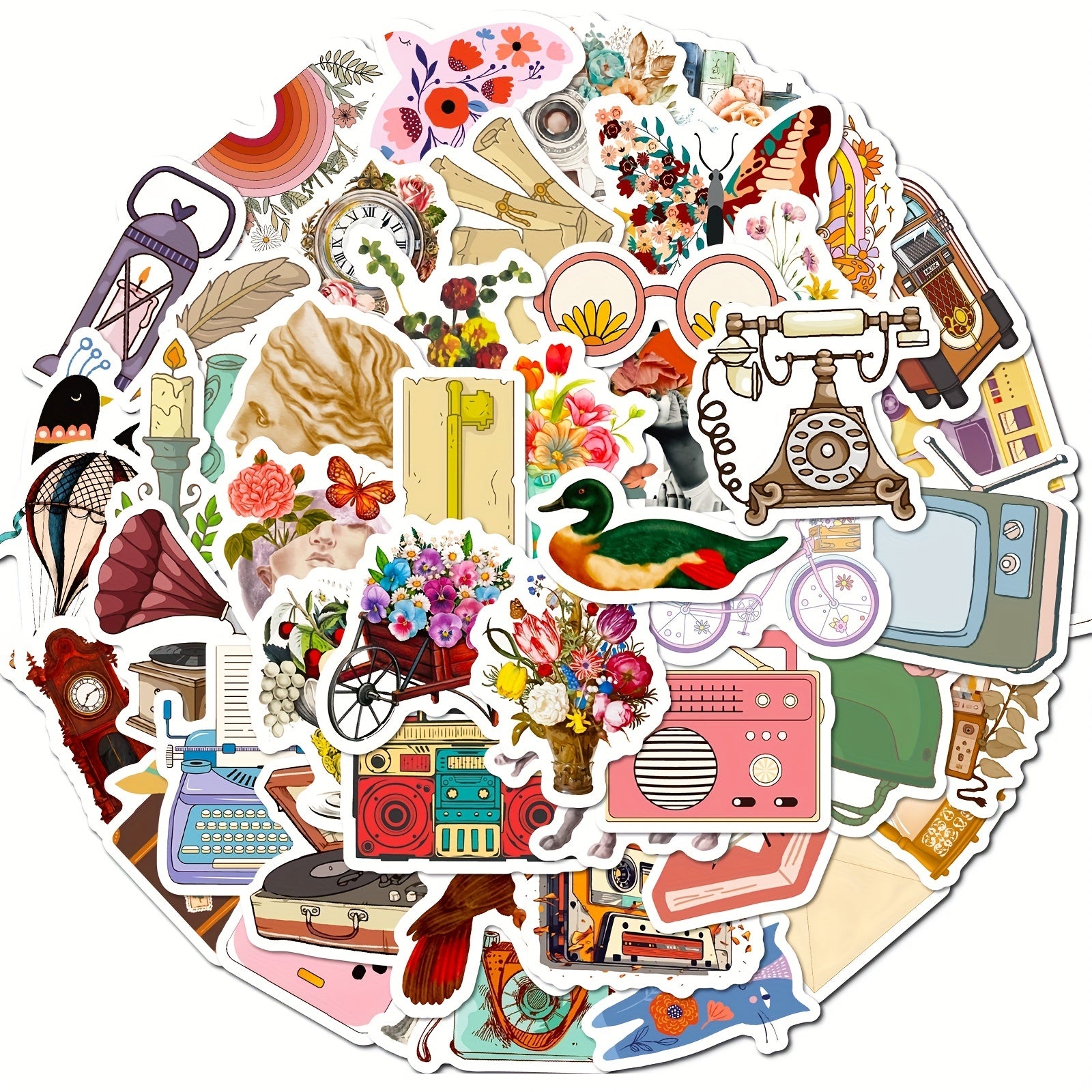 50pcs Vintage Stickers Waterproof DIY Water Bottles Laptops Phones