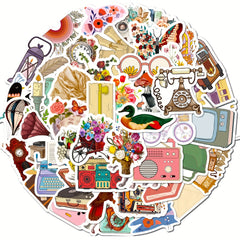 50pcs Vintage Stickers Waterproof DIY Water Bottles Laptops Phones