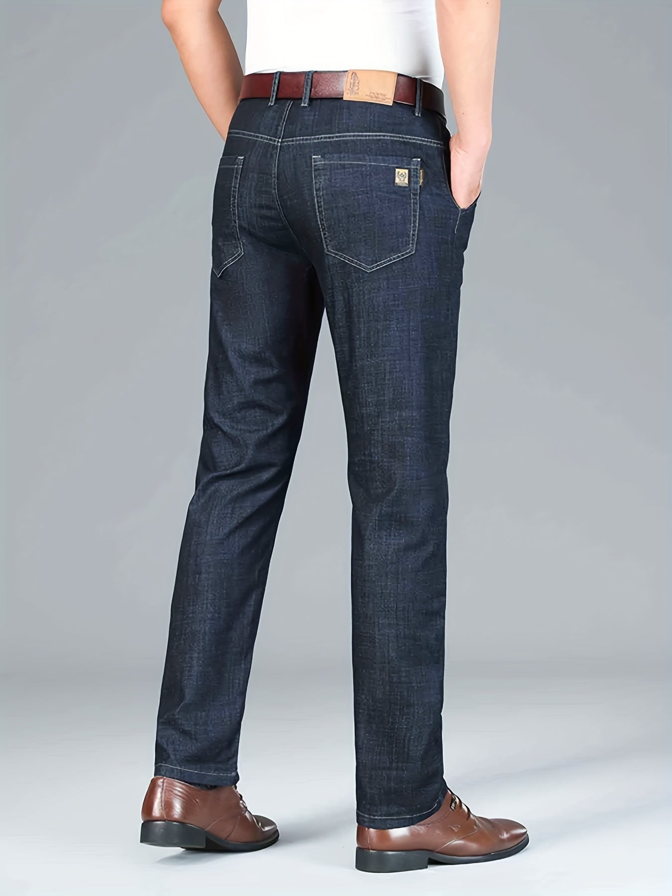 Men's Business Casual Stretch Denim Pants with Pockets