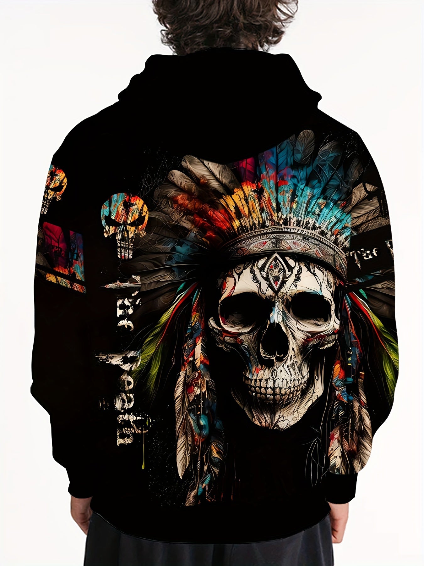Ethnic Style Skull Print Hoodie Men's Graphic Pullover Autumn Winter