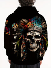 Ethnic Style Skull Print Hoodie Men's Graphic Pullover Autumn Winter