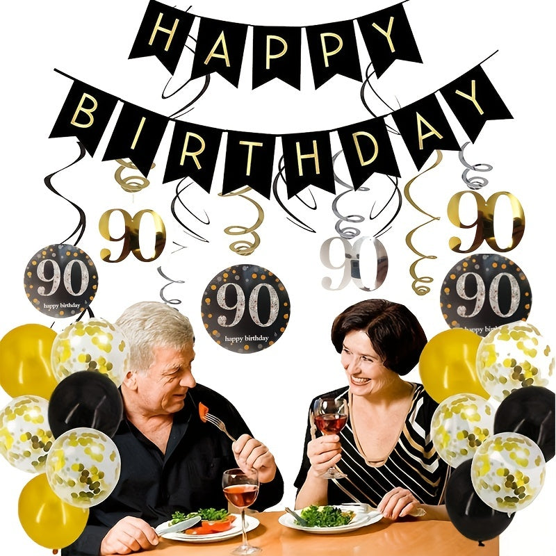 12pcs 90th Birthday Hanging Swirl Decorations - Foil Streamers Ceiling Whirls