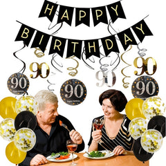 12pcs 90th Birthday Hanging Swirl Decorations - Foil Streamers Ceiling Whirls