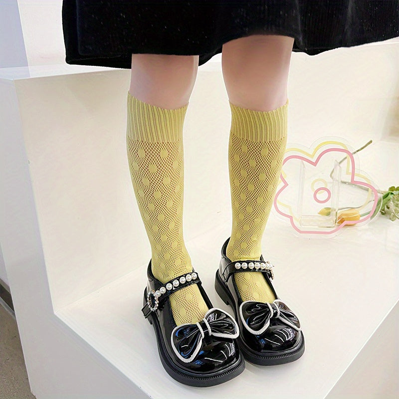 Girls Cotton Blend Dot Pattern Knee High Stockings