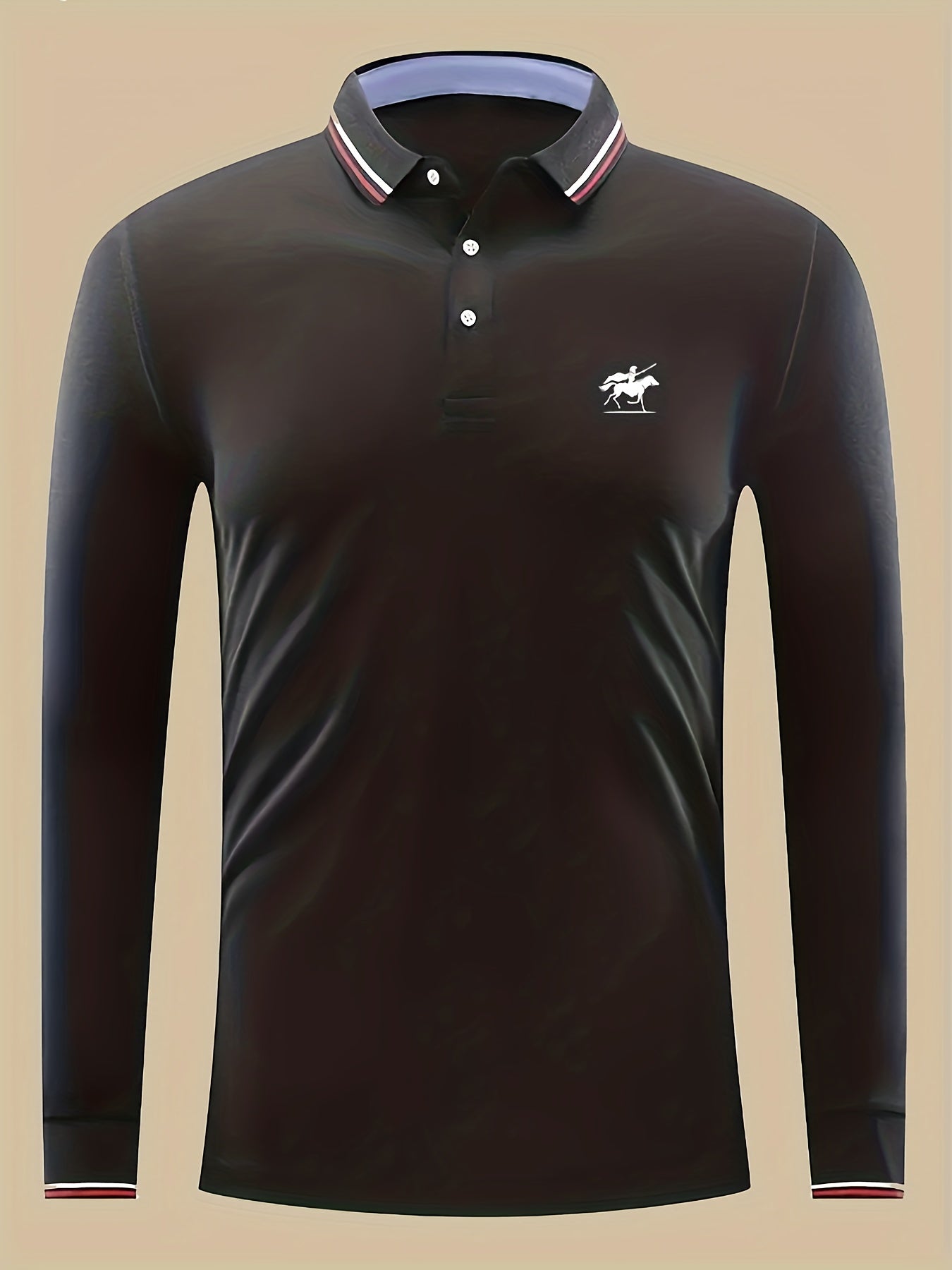Knight Print Men's Casual Long Sleeve Polo Shirt