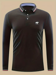 Knight Print Men's Casual Long Sleeve Polo Shirt