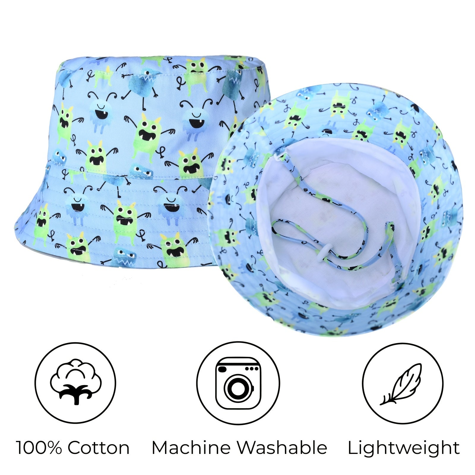 Boys Monster Print Bucket Hat for Sun Protection