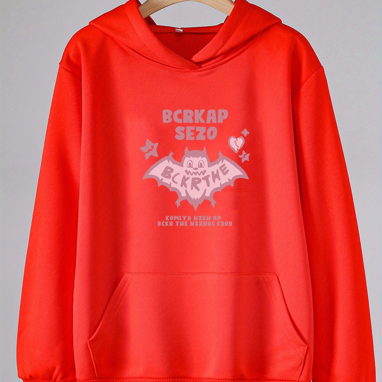 Cartoon Bat Graphic Hoodies Girls Comfy Hooded Sweatshirt