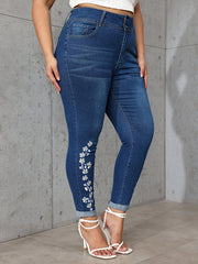Plus Floral Embroidery High Rise Skinny Jeans
