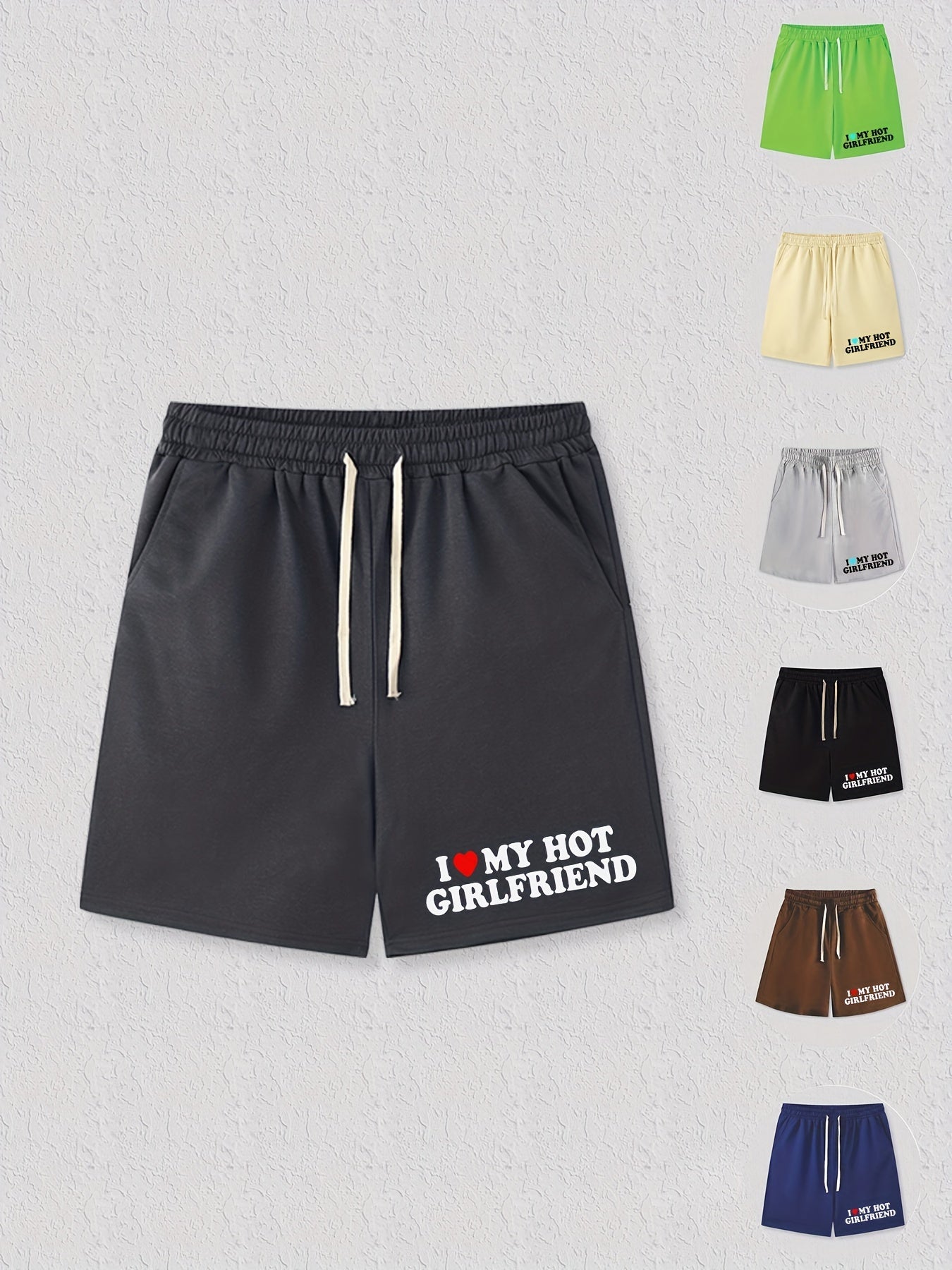 Men's Love Girlfriend Print Shorts Vintage Stretch Drawstring Shorts