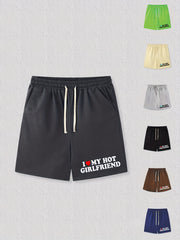 Men's Love Girlfriend Print Shorts Vintage Stretch Drawstring Shorts