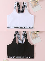 2pcs Letter Print Sports Bra Elastic Strap Underwear for Teens