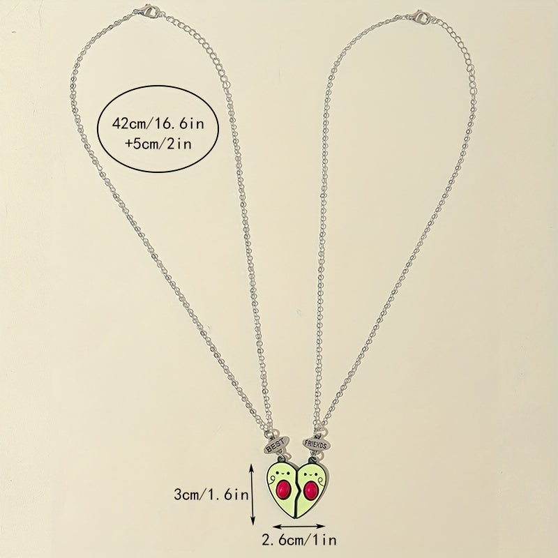 Girls Avocado Heart Pendant Necklace BFF Matching Gift Set