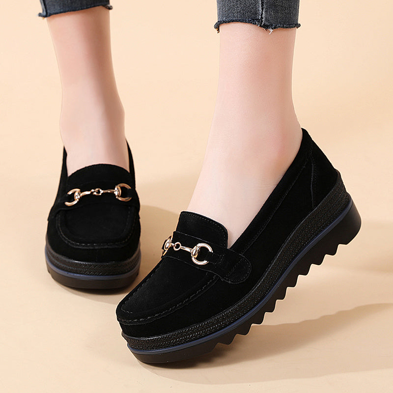 Women's Metal Platform Loafers Slip On Shoes