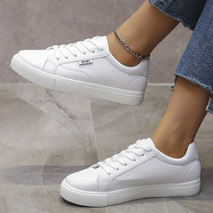 Women's Solid Skate Shoes Casual Lace Up Low Top Lightweight Faux Leather Shoes