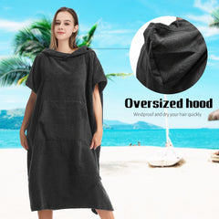 Quick Dry Hooded Towel Robe with Pocket for Swimming Surfing Unisex