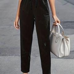 Drawstring Waist Solid Pants Casual Women's Clothing