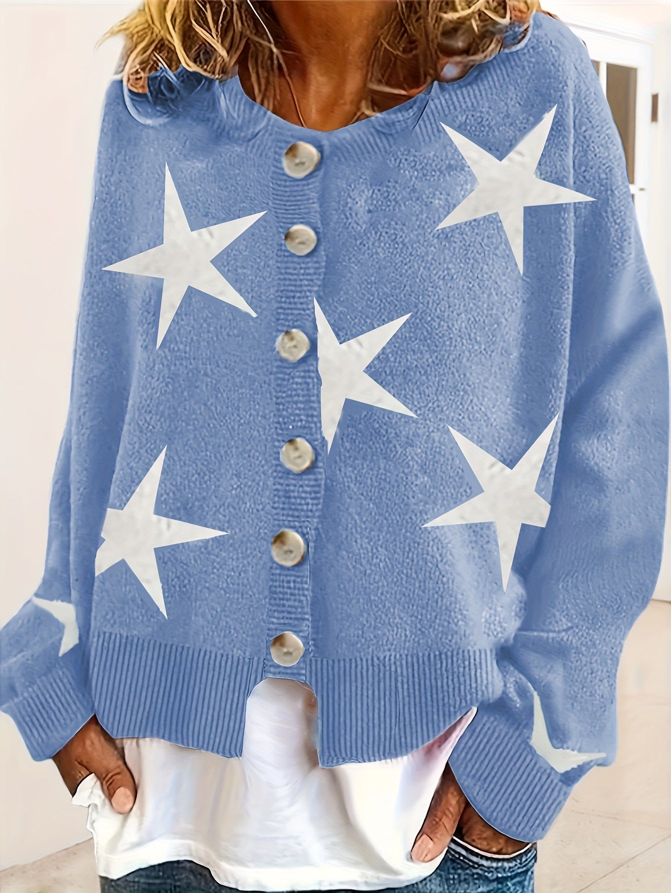 Star Print Button Up Cardigan