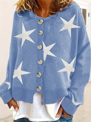 Star Print Button Up Cardigan
