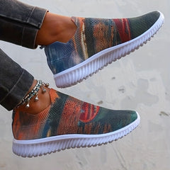 Women's Colorblock Flat Sneakers Low Top Walking Shoes