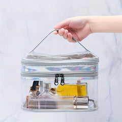 Clear Makeup Bag Double Layer Waterproof Cosmetic Bag With Zipper & Handle