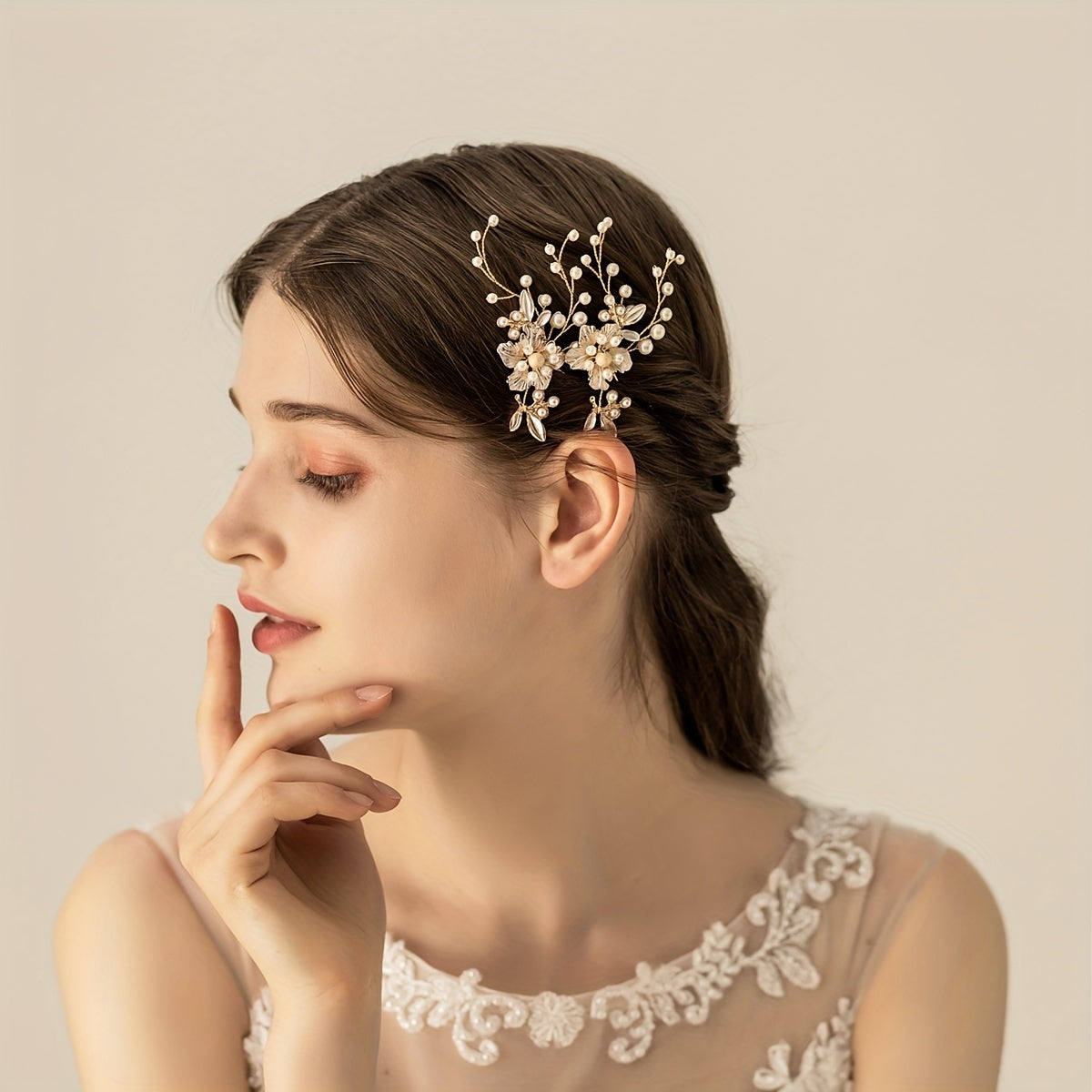 Vintage Faux Pearl Flower Hairpin Floral Hairpin Women's Hair Accessories