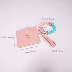 Chic Card Case with Bead Strap & Tassel Women's Coin Purse