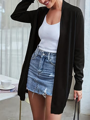 Solid Long Sleeve Open Front Cardigan With Pockets