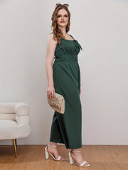Jumpsuit Tie Front Nipped Waist Square Neck Wide Leg Tank Jumpsuit