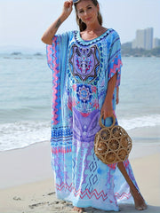Boho Cover Up Women's Plus Geo Print Kaftan