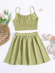 Sexy Block Skirt Two piece Set Pleated Crop Cami Tops