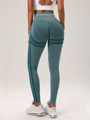 Solid Striped Waist Yoga Sports Leggings Butt Lifting Workout Pants