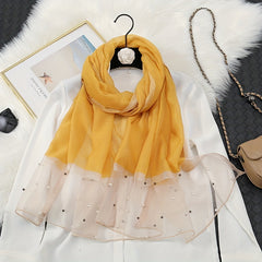 Organza Block Scarf Beads Decor Casual Shawl Women Outdoor Windproof Head Wrap