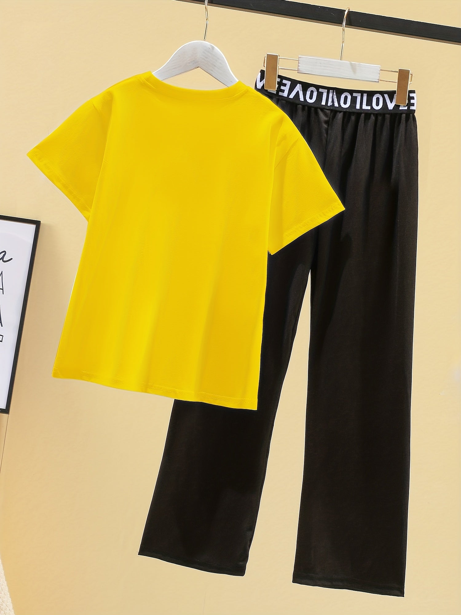 Girls Cat Graphic T Shirt & Wide Leg Pants Set Kids Spring Summer Clothes